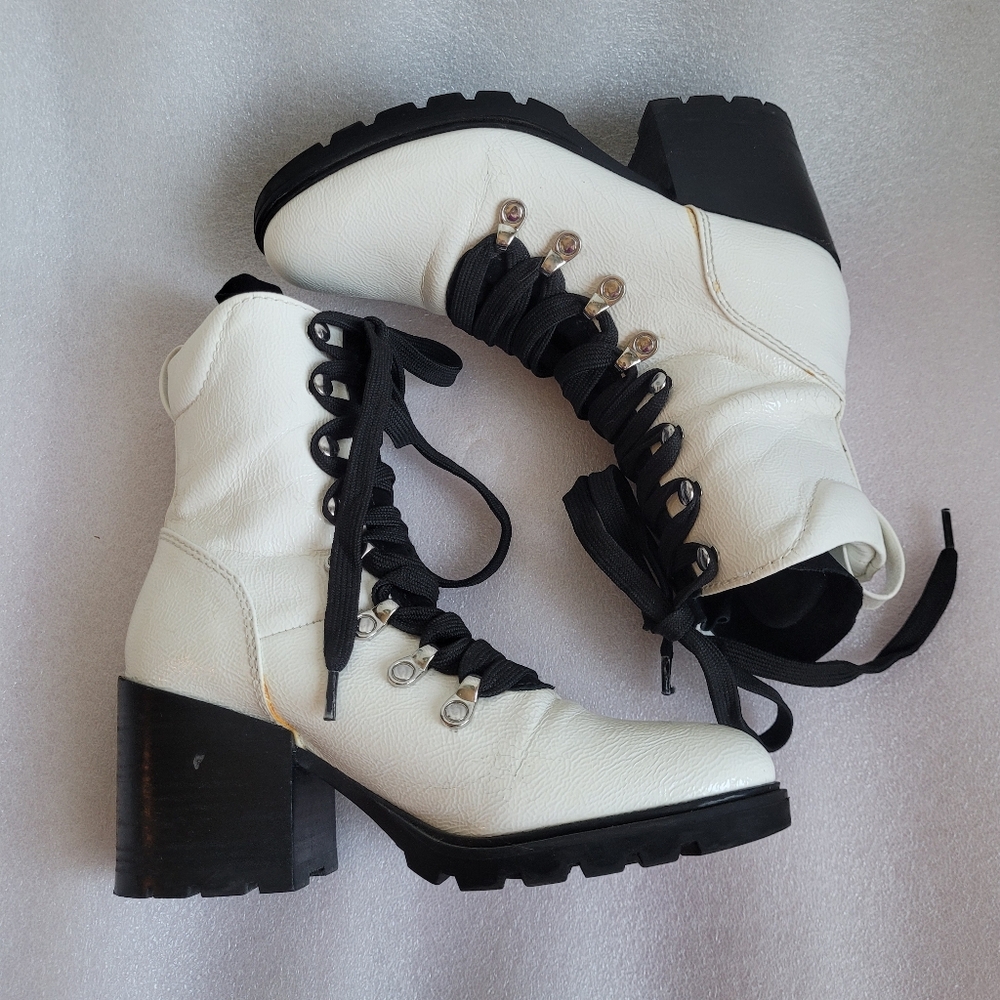 White Patent Leather Block Heel Combat Boots Kendall & Kylie Spencer Boot Size 7 - Picture 8 of 12